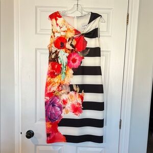 Joseph Ribkoff Sheath Floral & Black Stripe Dress